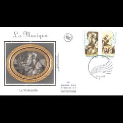 FDC soie - Musique, violoncelle et guitare - oblit 29/1/2010 Paris