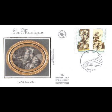 FDC soie - Musique, violoncelle et guitare - oblit 29/1/2010 Paris