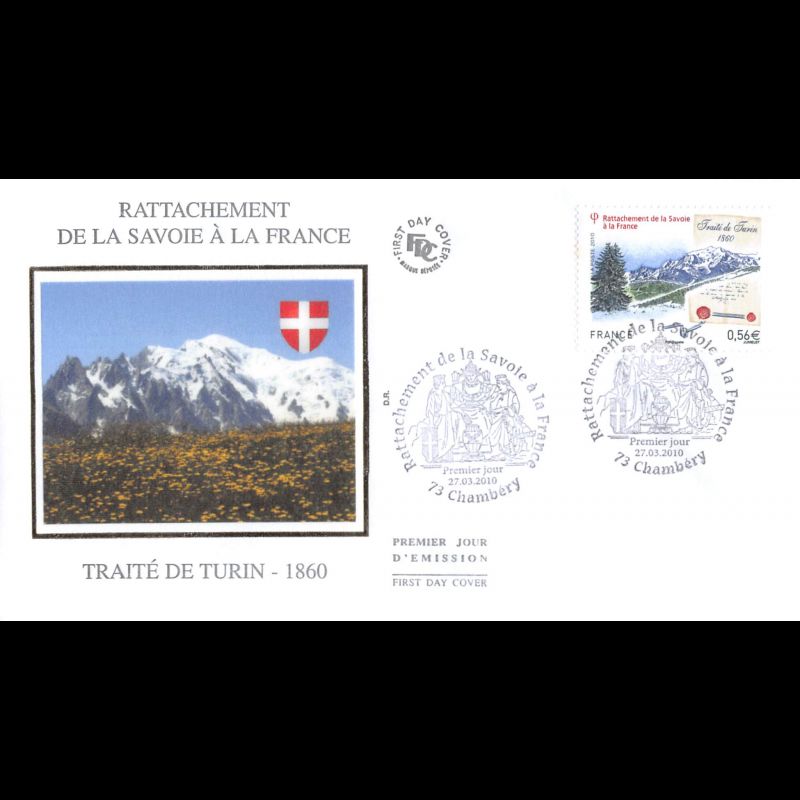 FDC soie - Rattachement de la Savoie à la France - oblit 27/3/2010 Chambéry