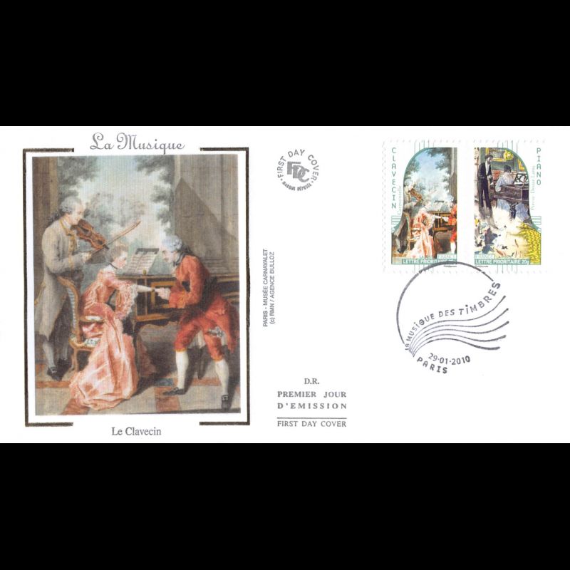 FDC soie - Musique, clavecin et piano - oblit 29/1/2010 Paris