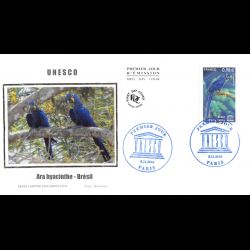 FDC soie - UNESCO 2014, Ara hyacinthe - Brésil, oblit 8/11/14 Paris