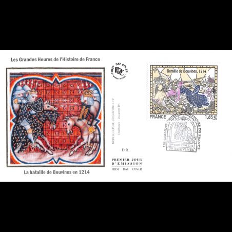 FDC soie - Grandes heures histoire de France, oblit 25/4/14 Bouvines