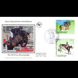 FDC soie - Jeux équestres mondiaux (4892, 4896), oblit 23/8/14 Caen