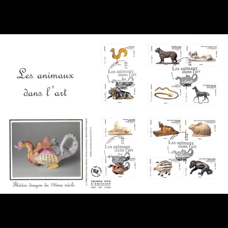 FDC GF soie -  Carnet les animaux dans l'art, oblit 4/1/13