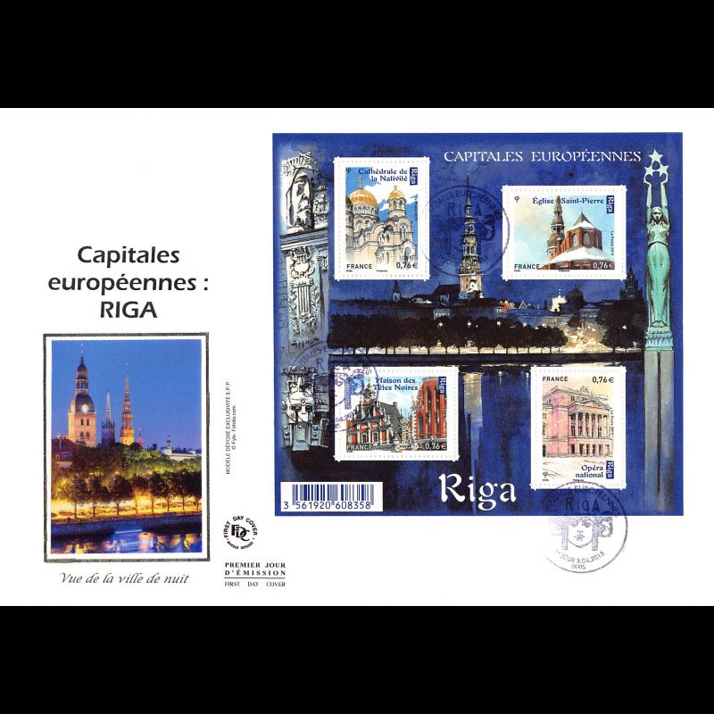 FDC GF soie - Bloc Riga, oblit Paris 3/4/15