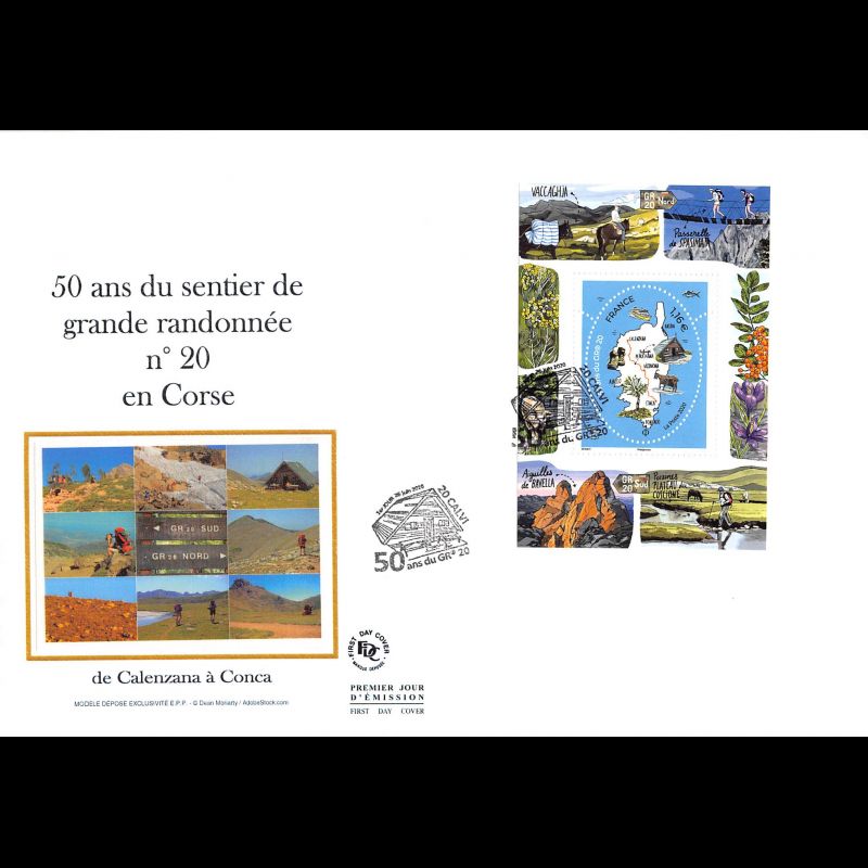 FDC GF soie - Bloc 50 ans du GR 20 en Corse - 26/6/2020 Calvi