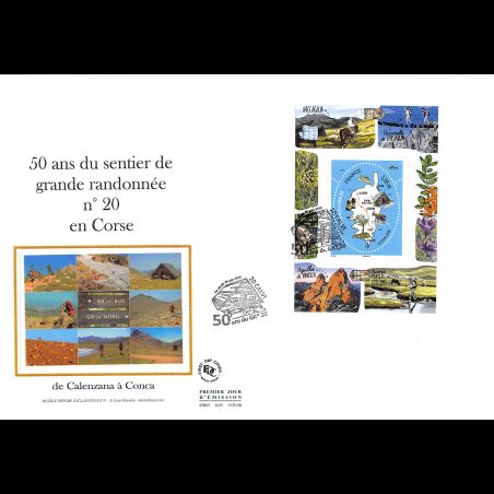 FDC GF soie - Bloc 50 ans du GR 20 en Corse - 26/6/2020 Calvi