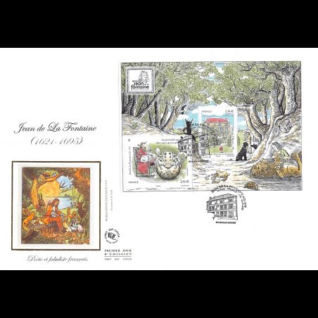 FDC GF soie - Bloc Jean de la Fontaine - 8/7/2021 Château-Thierry
