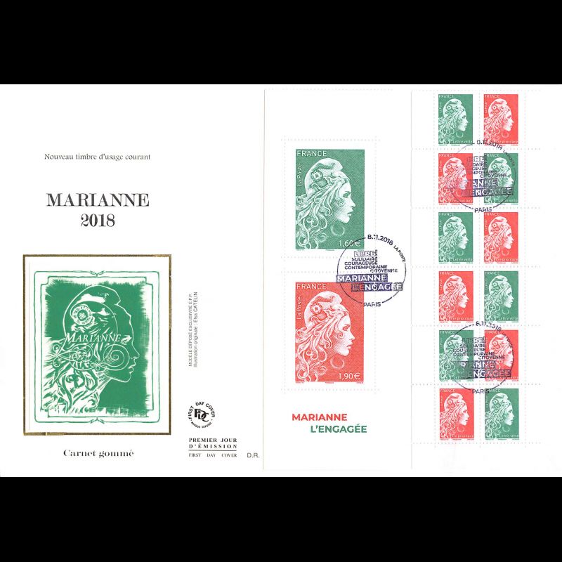 FDC GF soie - Carnet Marianne l'engagée - 8/11/2018 Paris
