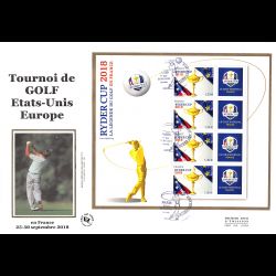 FDC GF soie - Bloc golf Ryder Cup (fond blanc) - 30/6/2018 Paris