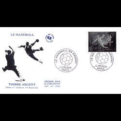 FDC - Le timbre Handball en argent (oxydé), oblit 11/6/2012 Paris