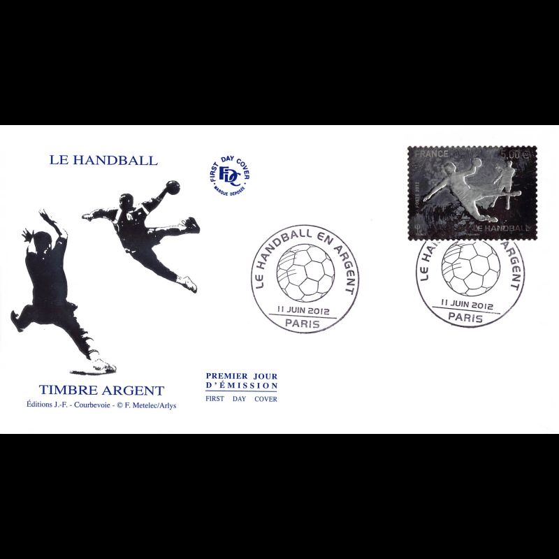 FDC - Le timbre Handball en argent (oxydé), oblit 11/6/2012 Paris