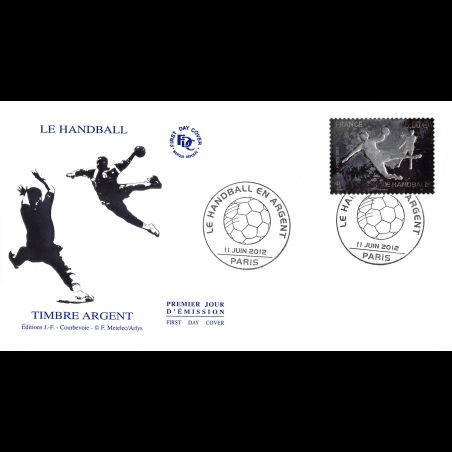 FDC - Le timbre Handball en argent (oxydé), oblit 11/6/2012 Paris