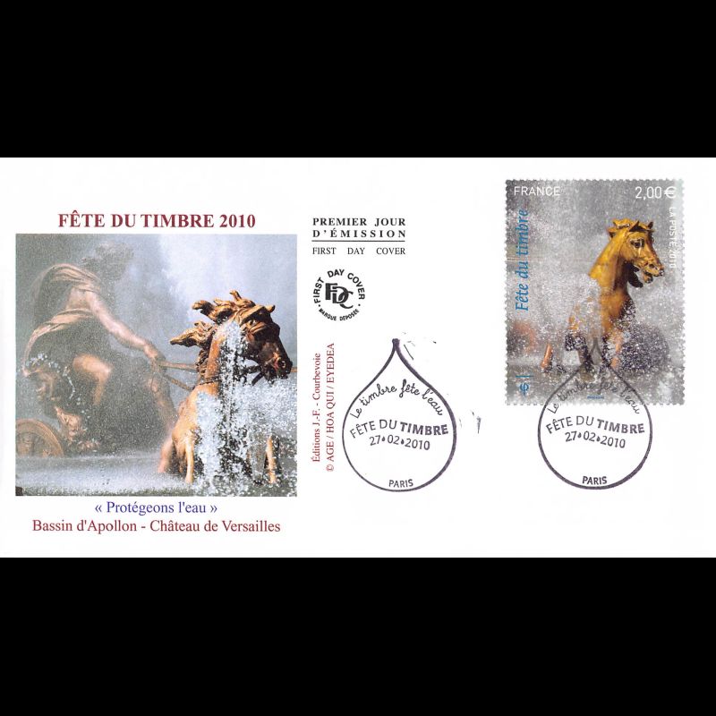 FDC - Fête du timbre 2010, bassin d'Apollon Versailles - oblit 27/2/2010 Paris