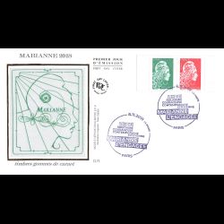 FDC soie - Marianne l'engagée (tp gommés carnet) - 8/11/2018 Paris