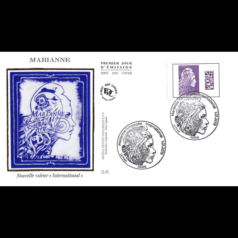 FDC soie - Marianne l'engagée international - 1/1/2019 Paris