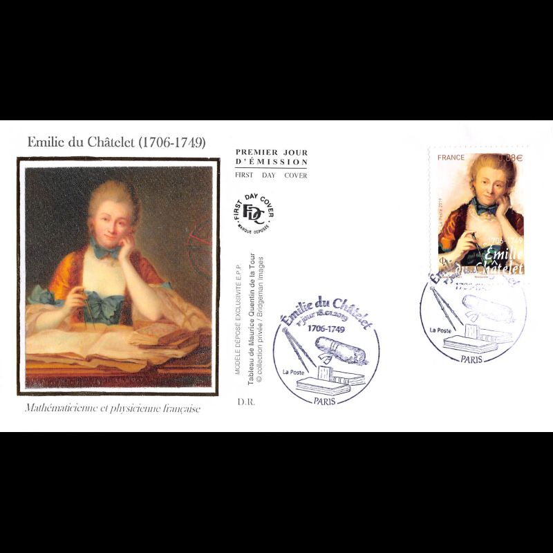 FDC soie - Emilie du Châtelet, scientifique - 18/1/2019 Paris
