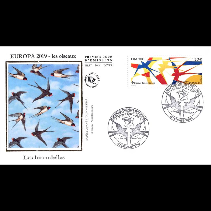 FDC soie - Europa, oiseaux de nos régions - 10/5/2019 Strasbourg