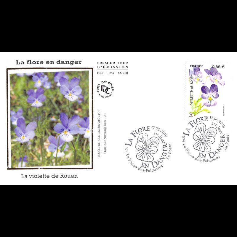 FDC soie - Flore en danger, violette de Rouen - 17/5/2019 La Plaine des Palmistes