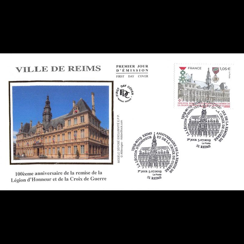 FDC soie - Anniv légion d'honneur et croix de guerre - 5/7/2019 Reims