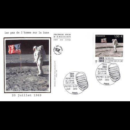 FDC soie - Premier pas de l'homme sur la lune - 19/7/2019 Paris