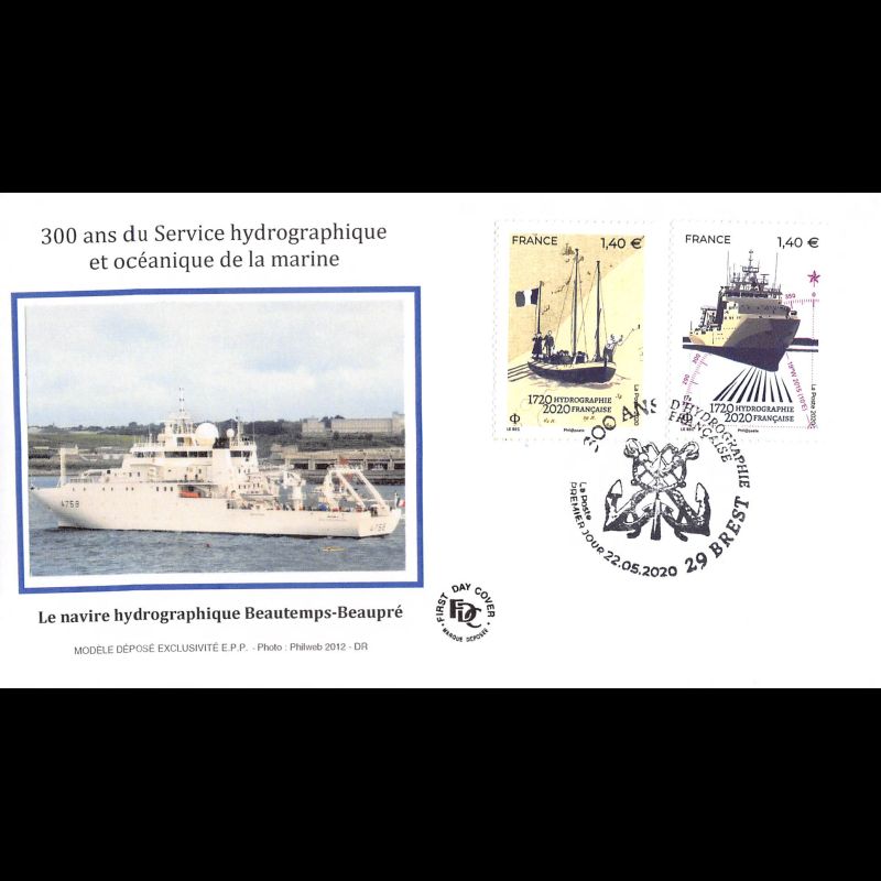 FDC soie - 300 ans service hydrographique - 22/5/2020 Brest