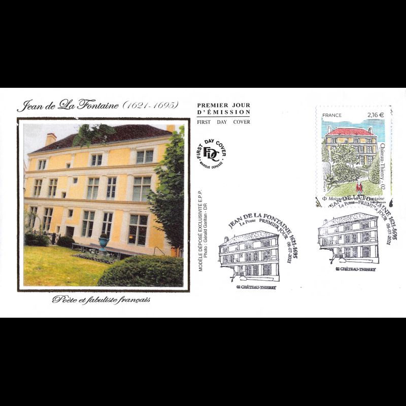 FDC soie - Jean de La Fontaine (2 env) - 8/7/2021 Château-Thierry