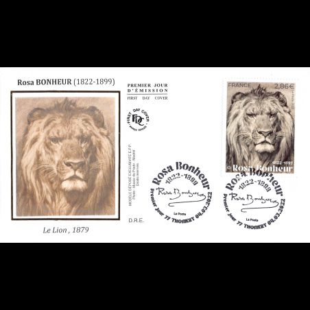 FDC soie - Tableau Rosa Bonheur, le Lion - 4/3/2022 Thomery