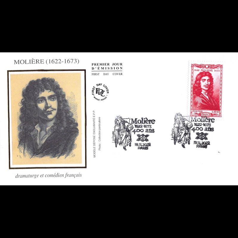 FDC soie - 400 ans Molière (1622 - 1673) - 18/11/2022 Paris