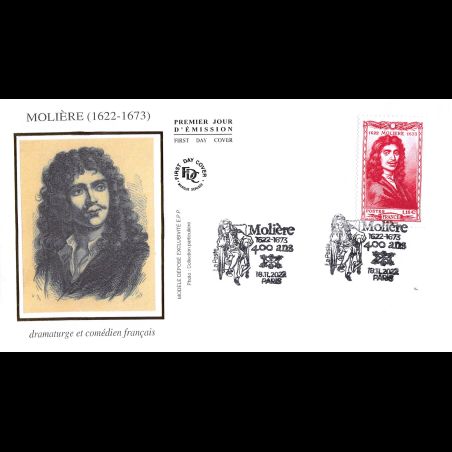 FDC soie - 400 ans Molière (1622 - 1673) - 18/11/2022 Paris