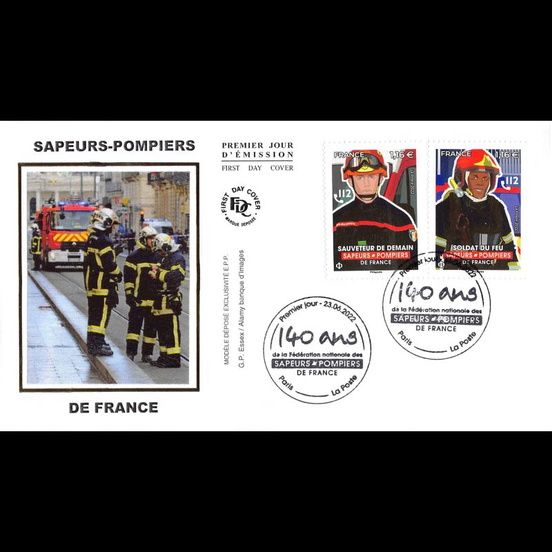 FDC soie - 140 ans Féd. Sapeurs-Pompiers (2 env) - 23/6/2022 Paris