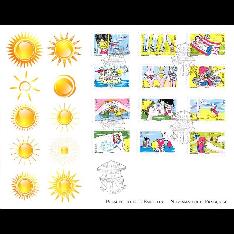 FDC GF LNF - Carnet adhésif - Sous le soleil (BC1288) - Oblit 2/7/2016 Paris