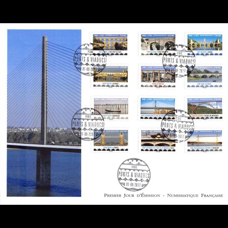 FDC GF LNF - Carnet adhésif - Ponts et viaducs (BC1466) - Oblit 1/9/2017 Paris
