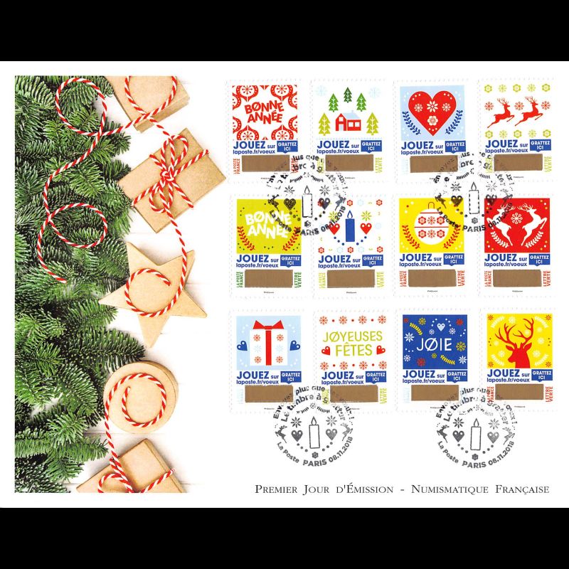 FDC GF LNF - Carnet adhésif - Timbres de vœux (BC1641) - Oblit 8/11/2018 Paris