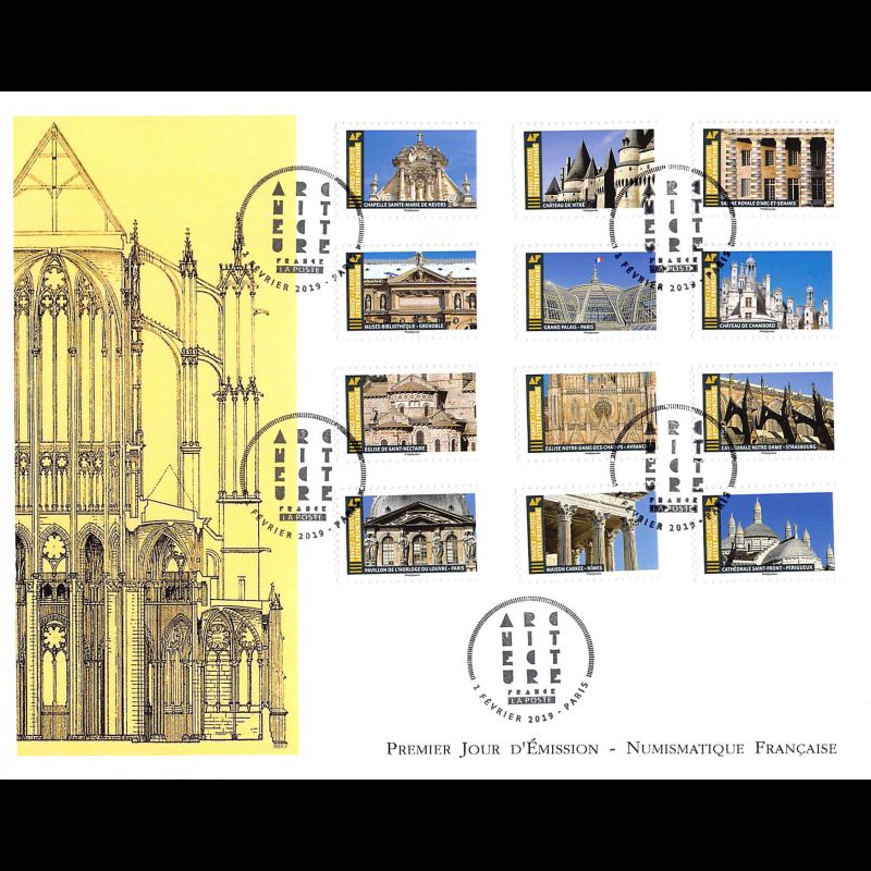 FDC GF LNF - Carnet adhésif - Architecture. Histoire de styles (BC1671) - Oblit 1/2/2019 Paris