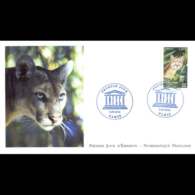 FDC LNF - UNESCO, panthère de Floride - oblit 9/9/2016 Paris
