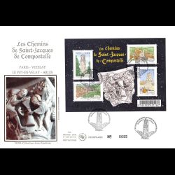 FDC GF soie - Bloc chemins St Jacques de Compostelle, oblit 30/3/2012 Paris