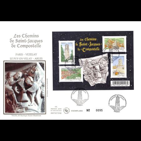 FDC GF soie - Bloc chemins St Jacques de Compostelle, oblit 30/3/2012 Paris