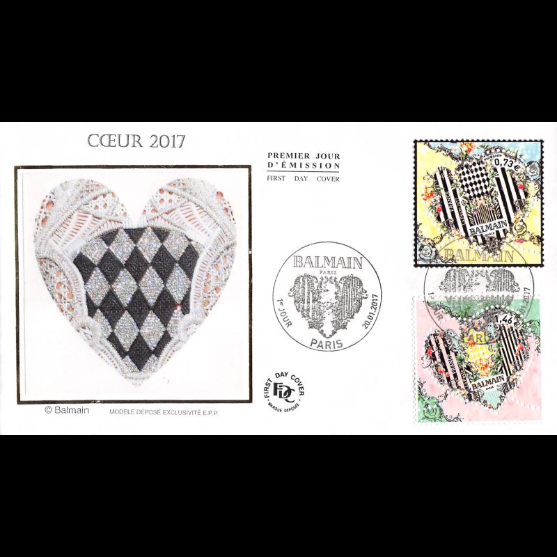 FDC soie - Coeurs Balmain - oblit 20/1/2017 Paris