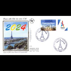 FDC soie - Jeux d'été de 2024 (surcharge Lima) - oblit 13/9/2017