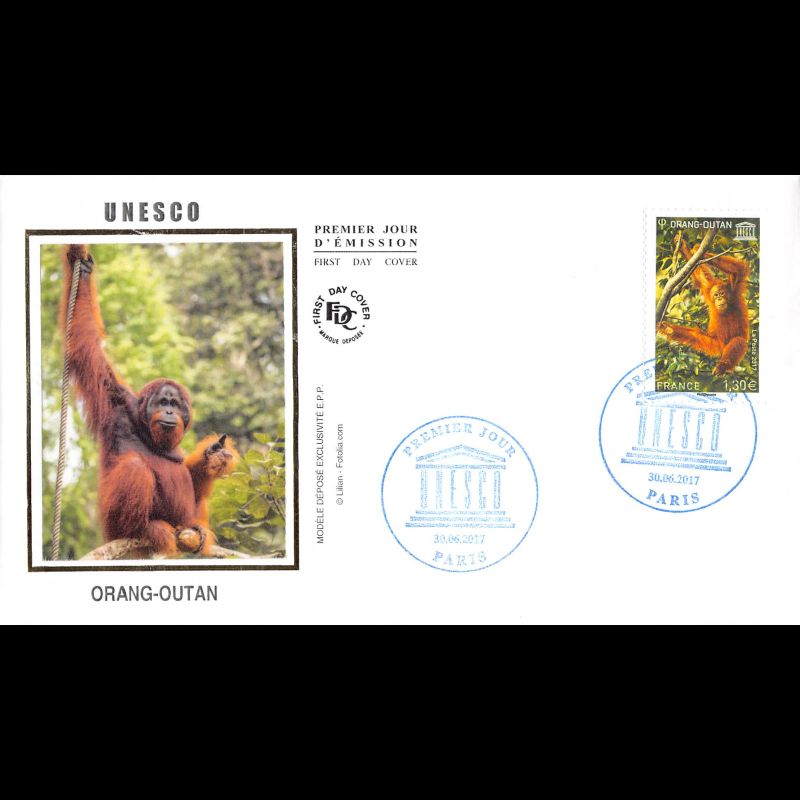 FDC soie - Unesco. L'Orang-outan - 30/6/2017 Paris