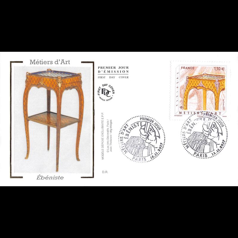FDC soie - Métiers d'art. Ebéniste - oblit 12/11/2017 Paris