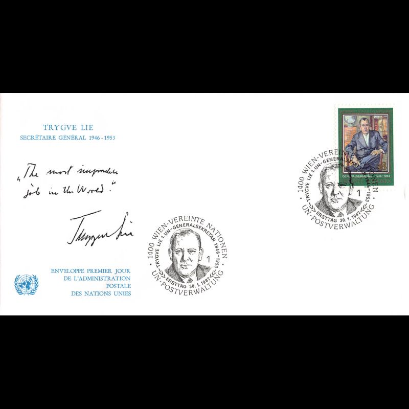 ONU Vienne - 1987 - 68 - Hommage à Trygve Lie, secrétaire Gal de l'ONU  de 1946 à 53
