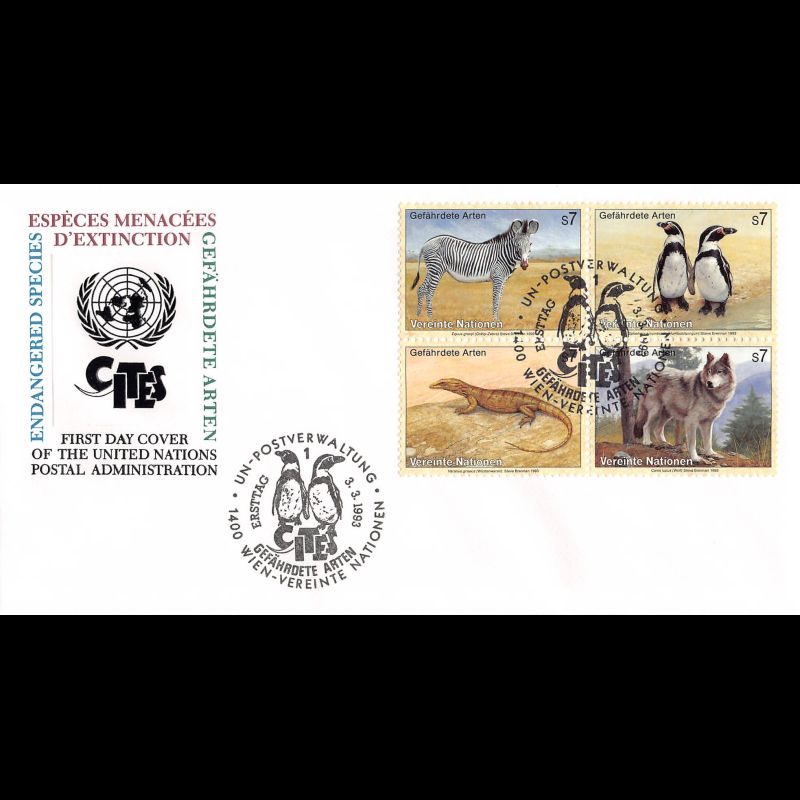 ONU Vienne - 1993 - 159 à 162 - Espèces animales menacées d'extinction