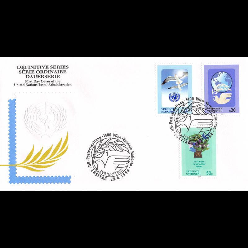 ONU Vienne - 1994 - 187 à 189 - Oiseaux, mouettes, globe et colombe