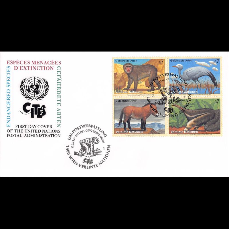 ONU Vienne - 1997 - 242 à 245 - Espèces animales menacées d'extinction