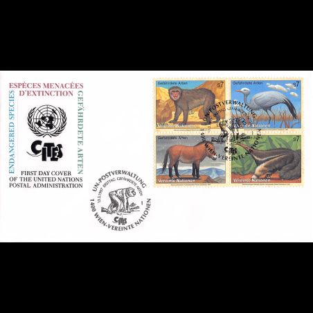 ONU Vienne - 1997 - 242 à 245 - Espèces animales menacées d'extinction