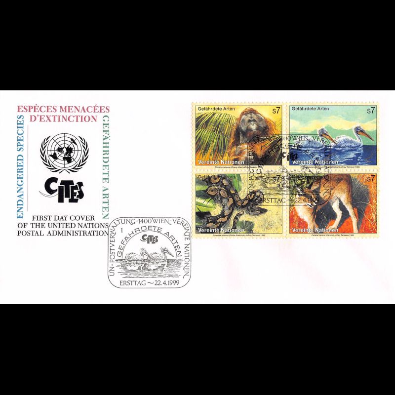 ONU Vienne - 1999 - 307 à 310 - Espaces animales menacées d'extinction