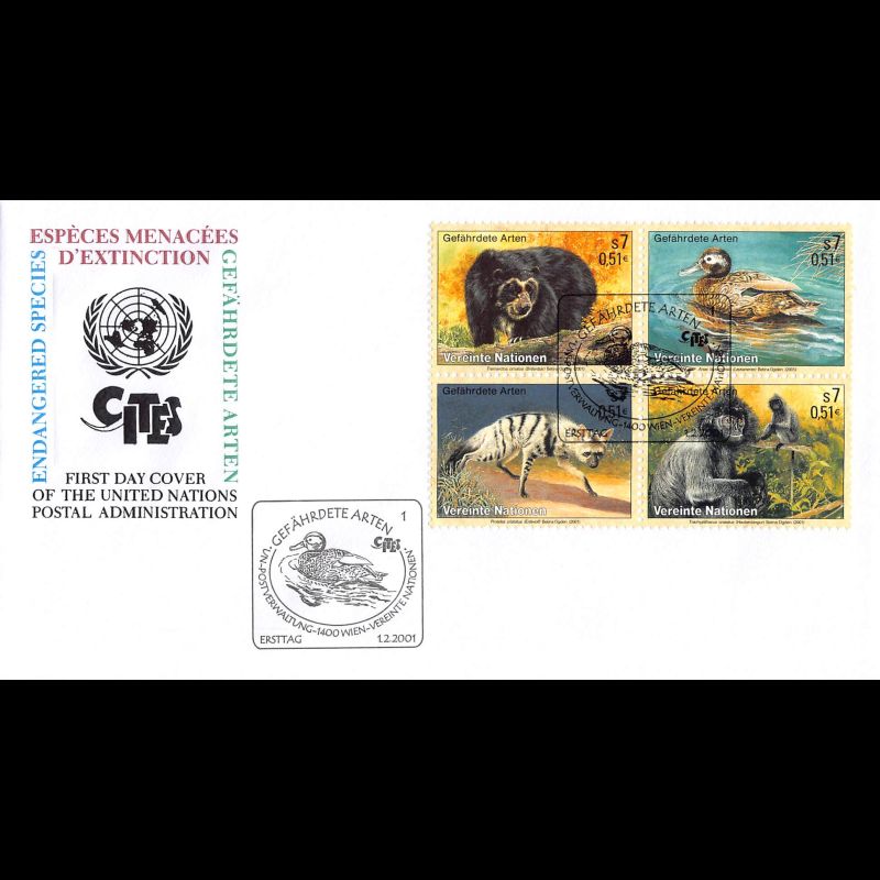 ONU Vienne - 2001 - 342 à 345 - Espèces animales menacées d'extinction