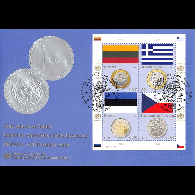 ONU Vienne - 2011 - 701 à 708 - Drapeaux et monnaies des états membres de l'ONU